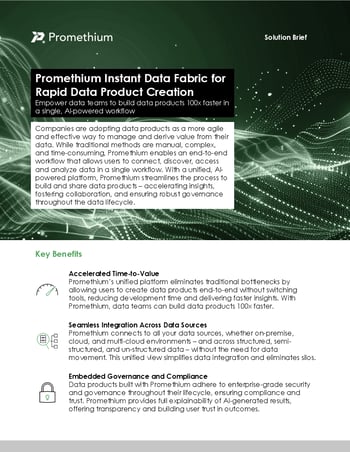 Download the Promethium solutions brief on how to build data product faster with end-to-end embedded governance using Promethium
